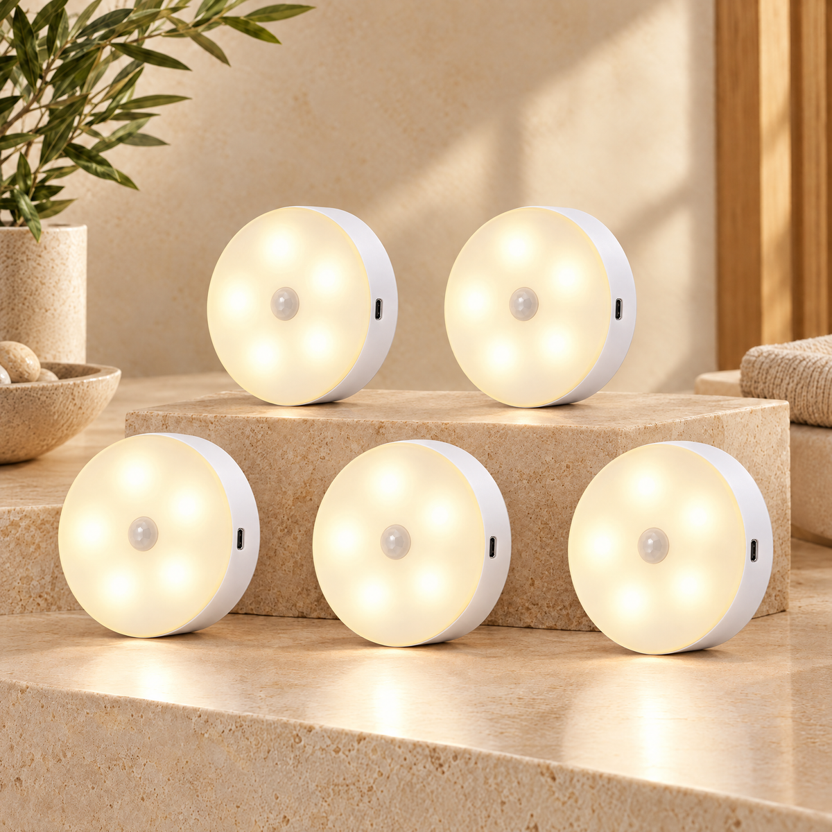 Pack de cinco lámparas LED con diseño real y difusor frontal con diodos visibles